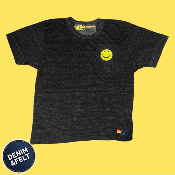 AVIATOR NATION Women's Smiley Stitch Boyfriend Tee | Color: Charcoal | EUC!!😃🌈 - Picture 6 of 16